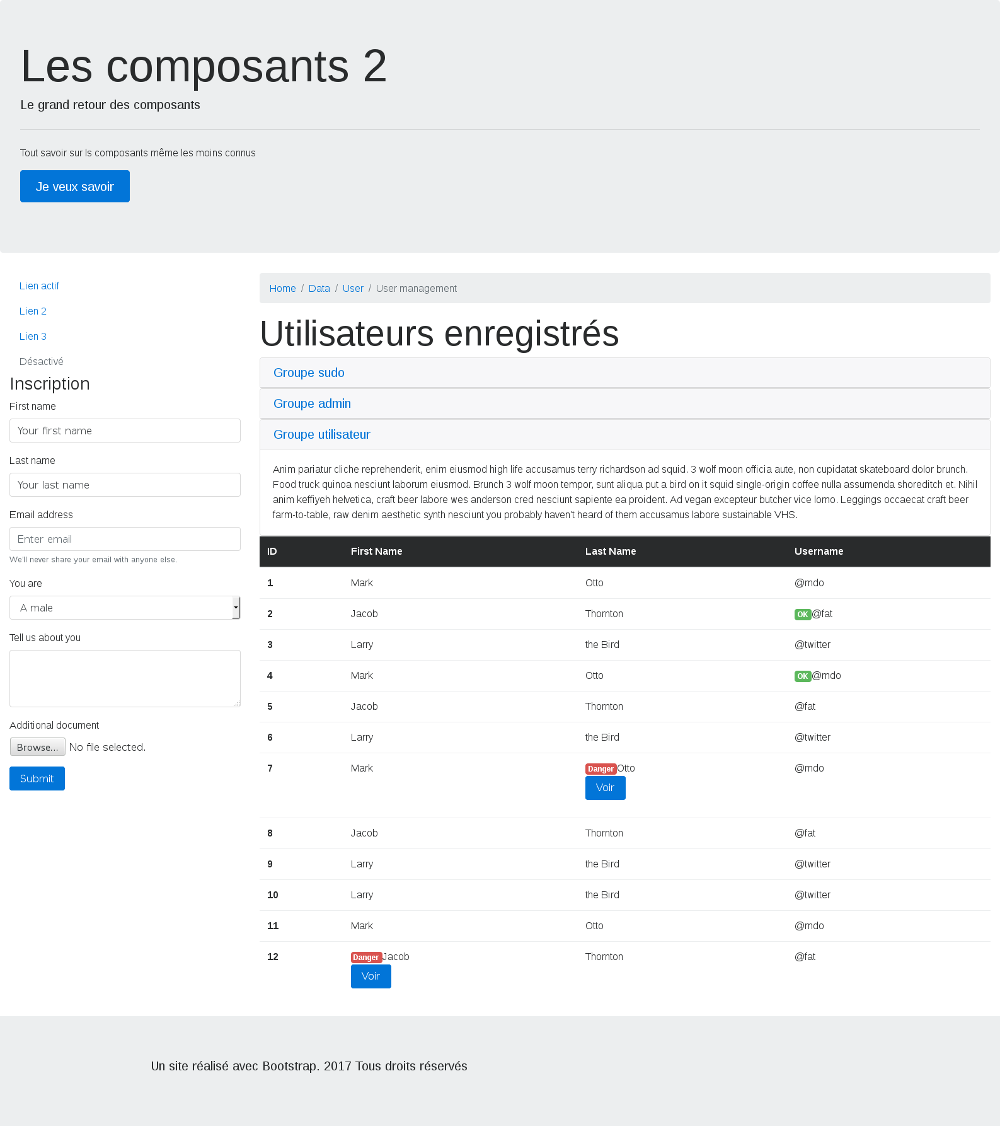 rendu final page des composants Bootstrap